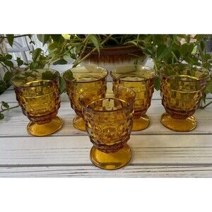 CLEARANCE: Vintage Indiana Glass Amber Cubist Tumbler Glasses (5)